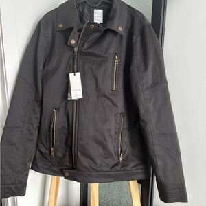 Men's Black Bomber Jacket with Gold Zippers